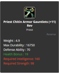 Priest Chitin Armor Gauntlets
 +-11 Reverse