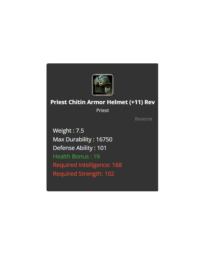 Priest Chitin Armor Set +11