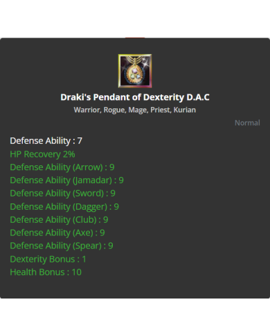 Draki's Pendant of Dexterity D.A.C