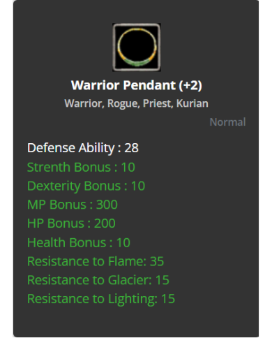 Warrior Pendant (+2)