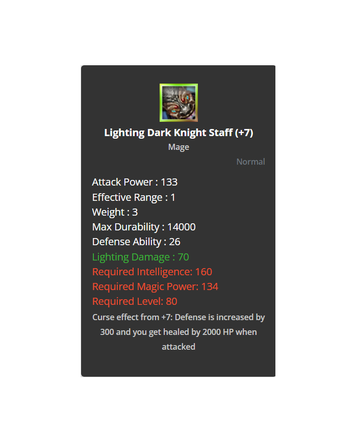 Lighting Dark Knight Staff +7