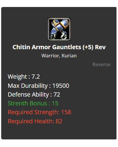 Warrior Chitin Set +8