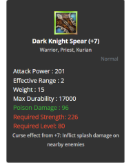 Dark Knight Spear +7 No Rev - Warior Holy Set +7 No Rev