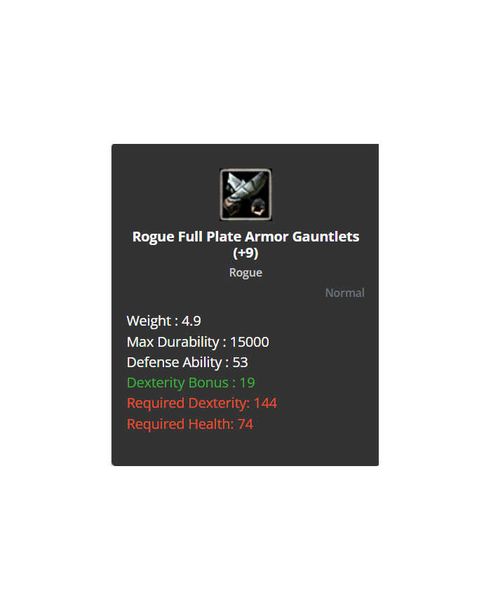 Rogue Full Plate Armor Gauntlets +9