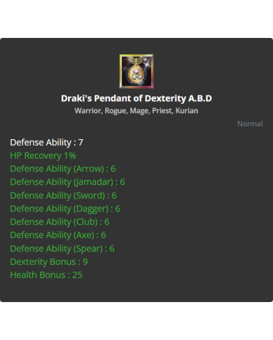 Draki's Pendant Of Dexterity A.B.D