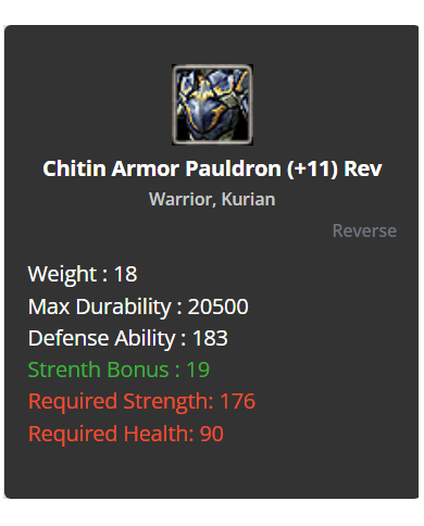 Warrior Chitin Set +11 Rev