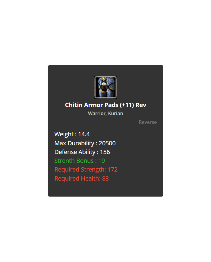 Warrior Chitin Set +11 Rev