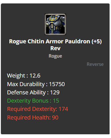 Rogue Chitin Shell Set +5 Rev