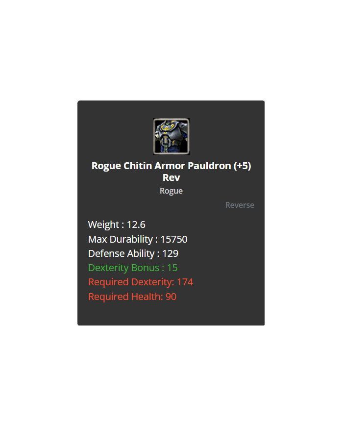 Rogue Chitin Shell Set +5 Rev