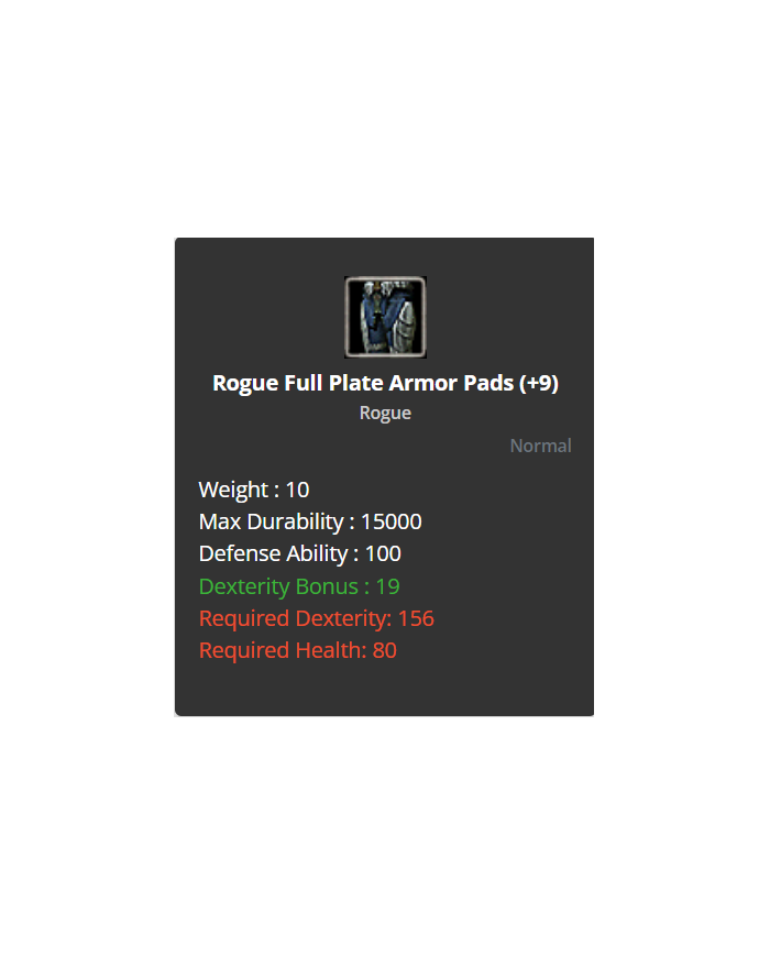 Rogue Full Plate Armor Pads (+9)