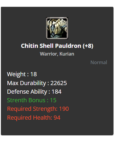 +8 Warrior Chitin Shell Set