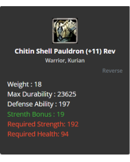 +9 Warrior Chitin Shell Set