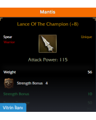 LANCE OF THE CHAMPİON +8 4STR RÜNLÜ